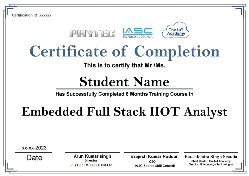 Embedded Full Stack IIOT Analyst certificate