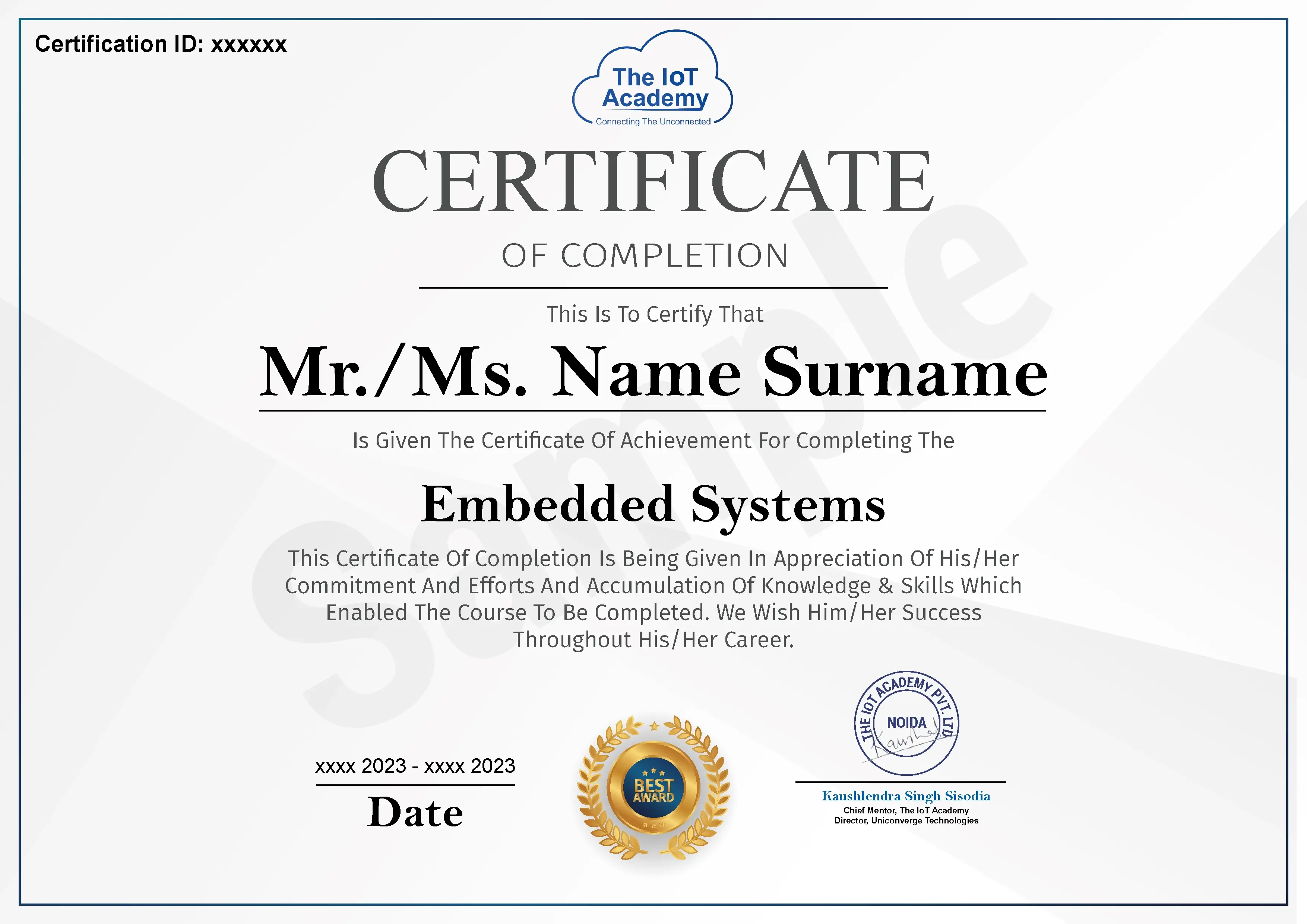Embedded Systems certificate
